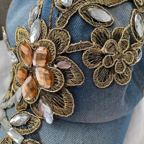 [ SOLD ] Rhinestone Distressed Denim Cap - Picture 7 of 7